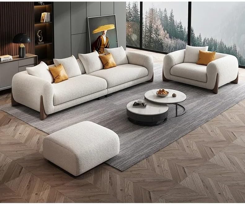 Aroma Homes Italian Style White Lamb Velvet Sofa – Minimalist Modern Couch with Solid Wood Frame & Latex Filling | Luxury Living Room Furniture Combination Set (220cm) - Image 3